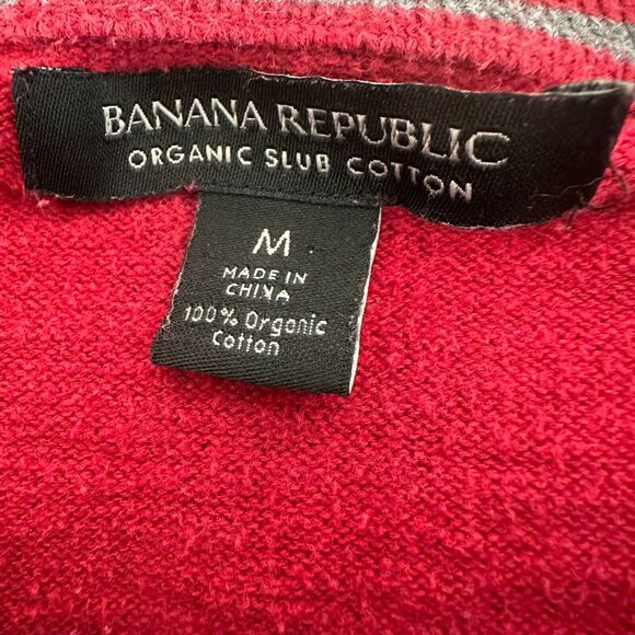 Banana Republic Red Sweater Men's XL 100% Organic Cotton Slub Knit Preppy - Picture 3 of 3